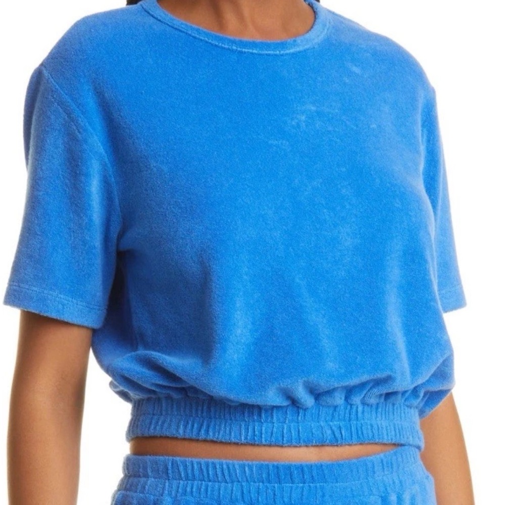 Monrow Cerulean Blue Terrycloth Elasticized Crop Top NWT Size XXS $98 MSRP